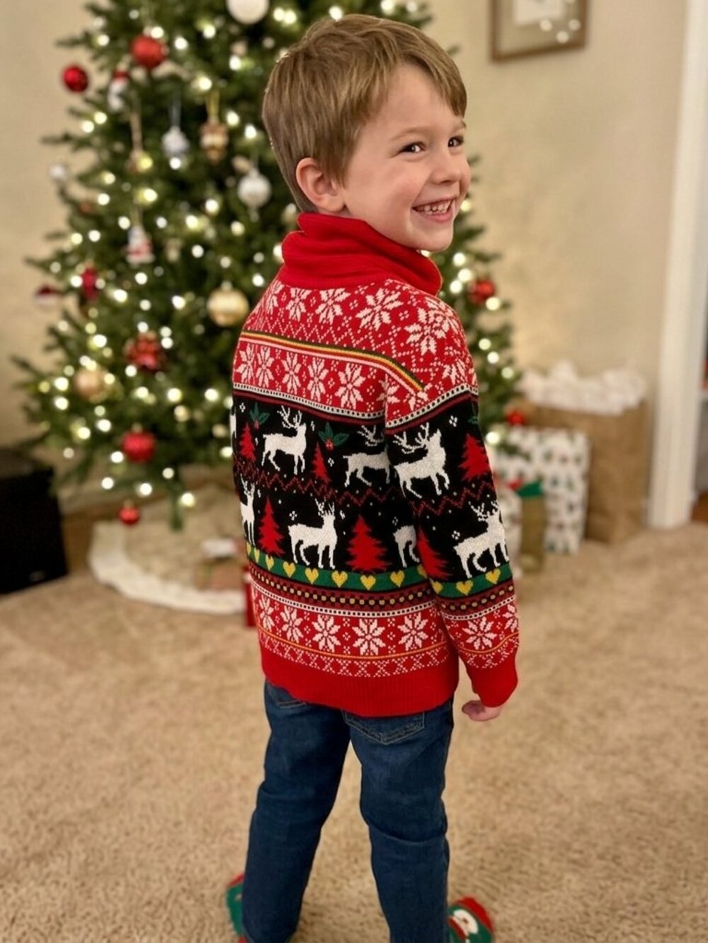 Kids sweater size 9 years Cozy Turtleneck Sweater with Reindeer Pattern